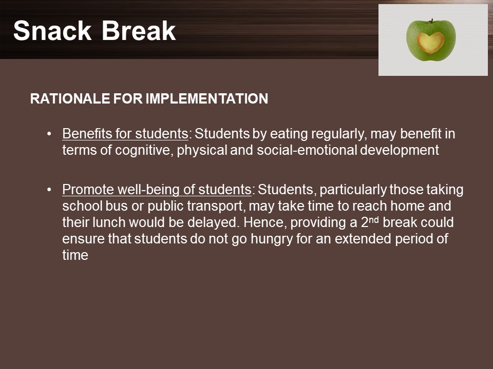 General Guidelines for P1 Snack Break