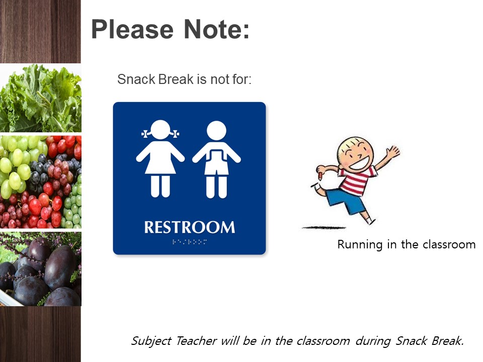 General Guidelines for P1 Snack Break